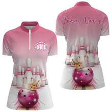 Load image into Gallery viewer, Custom Pink Bowling Queen Ladies Bowling Quarter-Zip Shirt, Ladies Bowling Team Shirts IPHW8463