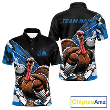Load image into Gallery viewer, Custom Blue Camo Funny Turkey Bowling Team Shirt For Men, Turkey Bowling Jerseys IPHW10549