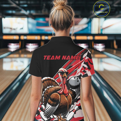 Custom Red Camo Funny Turkey Bowling Team Shirt For Women, Turkey Bowling Jerseys IPHW10550