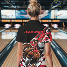 Load image into Gallery viewer, Custom Red Camo Funny Turkey Bowling Team Shirt For Women, Turkey Bowling Jerseys IPHW10550