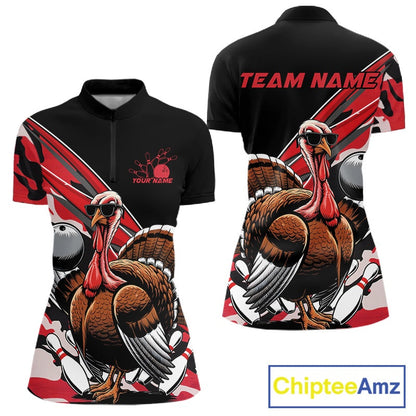 Custom Red Camo Funny Turkey Bowling Team Shirt For Women, Turkey Bowling Jerseys IPHW10550