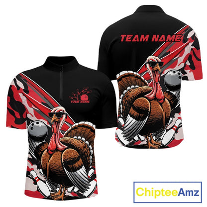 Custom Red Camo Funny Turkey Bowling Team Shirt For Men, Turkey Bowling Jerseys IPHW10550