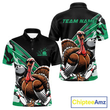 Load image into Gallery viewer, Custom Green Camo Funny Turkey Bowling Team Shirt For Men, Turkey Bowling Jerseys IPHW10551