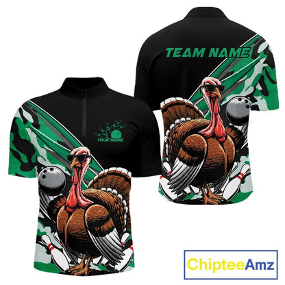 Custom Green Camo Funny Turkey Bowling Team Shirt For Men, Turkey Bowling Jerseys IPHW10551