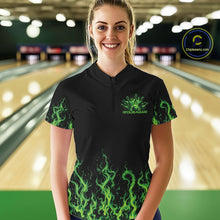 Load image into Gallery viewer, Custom Green Flame Skull Bowling Team Shirts For Women, Halloween Bowling Jerseys IPHW10552