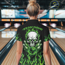 Load image into Gallery viewer, Custom Green Flame Skull Bowling Team Shirts For Women, Halloween Bowling Jerseys IPHW10552