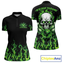 Load image into Gallery viewer, Custom Green Flame Skull Bowling Team Shirts For Women, Halloween Bowling Jerseys IPHW10552