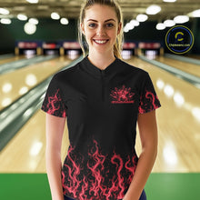 Load image into Gallery viewer, Custom Red Flame Skull Bowling Team Shirts For Women, Halloween Bowling Jerseys IPHW10553
