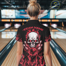 Load image into Gallery viewer, Custom Red Flame Skull Bowling Team Shirts For Women, Halloween Bowling Jerseys IPHW10553
