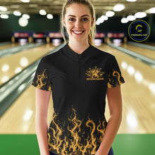 Load image into Gallery viewer, Custom Yellow Flame Skull Bowling Team Shirts For Women, Halloween Bowling Jerseys IPHW10554