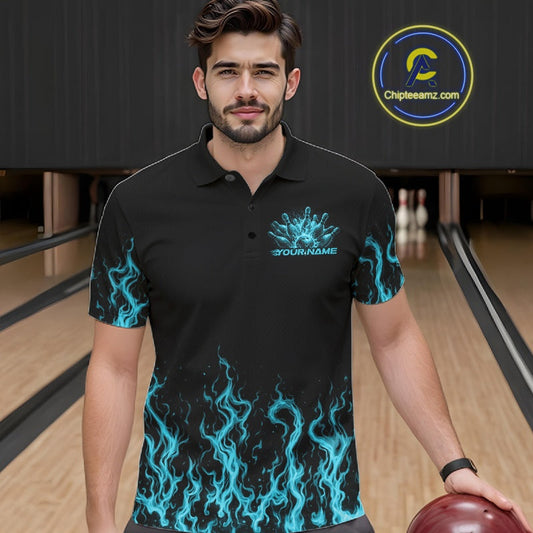 Custom Blue Flame Skull Bowling Team Shirts For Men, Halloween Bowling Jerseys IPHW10555