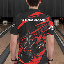 Load image into Gallery viewer, Custom Black And Red Flame Men Bowling Polo Shirts, Fire Bowling Ball Bowling Team Shirt IPHW8697