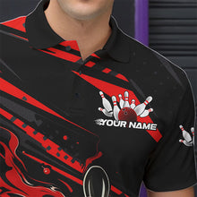 Load image into Gallery viewer, Custom Black And Red Flame Men Bowling Polo Shirts, Fire Bowling Ball Bowling Team Shirt IPHW8697