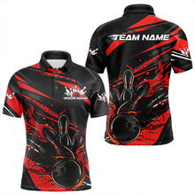 Load image into Gallery viewer, Custom Black And Red Flame Men Bowling Polo Shirts, Fire Bowling Ball Bowling Team Shirt IPHW8697