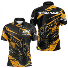 Load image into Gallery viewer, Custom Black And Gold Flame Men Bowling Polo Shirts, Fire Bowling Ball Bowling Team Shirt IPHW8698