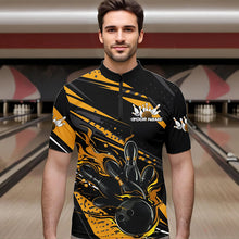 Load image into Gallery viewer, Custom Black And Gold Flame Men Bowling Quarter-Zip Shirts, Fire Bowling Ball Bowling Team Shirt IPHW8698