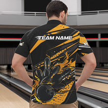 Load image into Gallery viewer, Custom Black And Gold Flame Men Bowling Quarter-Zip Shirts, Fire Bowling Ball Bowling Team Shirt IPHW8698