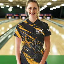 Load image into Gallery viewer, Custom Black And Gold Flame Women Bowling Quarter-Zip Shirts, Fire Bowling Ball Team Shirt IPHW8698