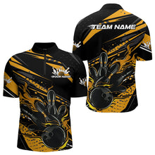 Load image into Gallery viewer, Custom Black And Gold Flame Men Bowling Quarter-Zip Shirts, Fire Bowling Ball Bowling Team Shirt IPHW8698