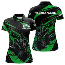 Load image into Gallery viewer, Custom Black And Green Flame Women Bowling Polo Shirt, Fire Bowling Ball Bowling Team Shirt IPHW8699