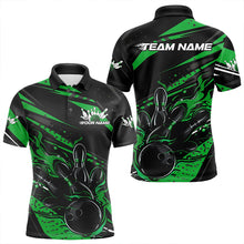 Load image into Gallery viewer, Custom Black And Green Flame Men Bowling Polo Shirts, Fire Bowling Ball Bowling Team Shirt IPHW8699