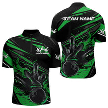 Load image into Gallery viewer, Custom Black And Green Flame Men Bowling Quarter-Zip Shirts, Fire Bowling Ball Bowling Team Shirt IPHW8699