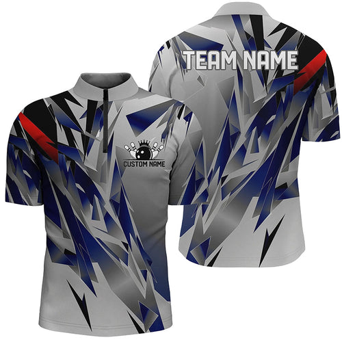 Blue And Gray Custom Name Unisex Bowling Team Shirts, Bowling Tournament Jerseys For Bowlers Gift IPHW6188