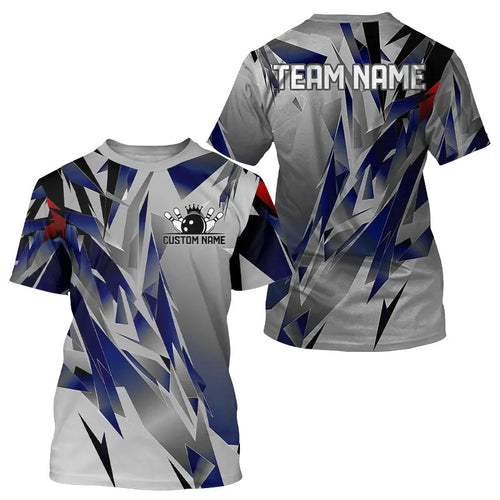 Blue And Gray Custom Men Bowling Team T-Shirts Shirts, Bowling Tournament Jerseys For Bowlers IPHW6188