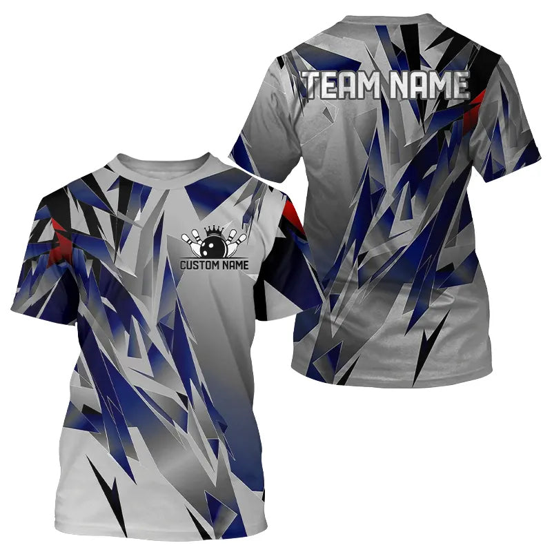 Blue And Gray Custom Men Bowling Team T-Shirts Shirts, Bowling Tournament Jerseys For Bowlers IPHW6188