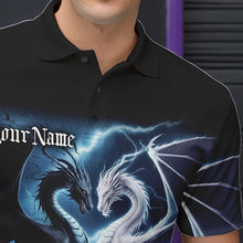 Load image into Gallery viewer, Custom Blue Lightning Black And White Dragons Bowling Polo Shirts For Men Bowlers Outfit IPHW8957