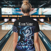 Load image into Gallery viewer, Custom Blue Lightning Black And White Dragons Bowling Polo Shirts For Women Bowlers Outfit IPHW8957