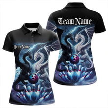 Load image into Gallery viewer, Custom Blue Lightning Black And White Dragons Bowling Polo Shirts For Women Bowlers Outfit IPHW8957