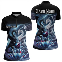 Load image into Gallery viewer, Custom Blue Lightning Black And White Dragons Bowling Women Quarter-Zip Shirt Bowler Outfit IPHW8957