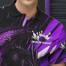 Load image into Gallery viewer, Black And Purple Custom Dragon Bowling Team Polo Shirts For Men, Bowling League Shirt IPHW8966