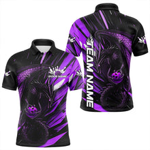 Load image into Gallery viewer, Black And Purple Custom Dragon Bowling Team Polo Shirts For Men, Bowling League Shirt IPHW8966