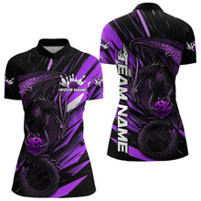 Load image into Gallery viewer, Black And Purple Custom Dragon Bowling Team Women Quarter-Zip Shirt, Bowling League Shirt IPHW8966