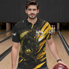 Load image into Gallery viewer, Black And Yellow Custom Dragon Bowling Team Polo Shirts For Men, Bowling League Shirt IPHW8967