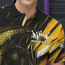Load image into Gallery viewer, Black And Yellow Custom Dragon Bowling Team Polo Shirts For Men, Bowling League Shirt IPHW8967