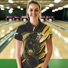 Load image into Gallery viewer, Black And Yellow Custom Dragon Bowling Team Polo Shirts For Women, Bowling League Shirt IPHW8967