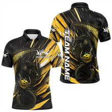 Load image into Gallery viewer, Black And Yellow Custom Dragon Bowling Team Polo Shirts For Men, Bowling League Shirt IPHW8967