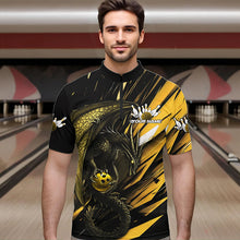 Load image into Gallery viewer, Black And Yellow Custom Dragon Bowling Team Quarter-Zip Shirts For Men, Bowling League Shirt IPHW8967