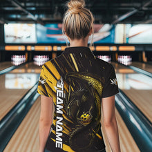 Load image into Gallery viewer, Black And Yellow Custom Dragon Bowling Team Women Quarter-Zip Shirt, Bowling League Shirt IPHW8967