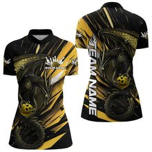 Load image into Gallery viewer, Black And Yellow Custom Dragon Bowling Team Women Quarter-Zip Shirt, Bowling League Shirt IPHW8967