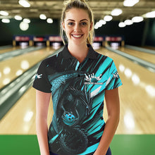 Load image into Gallery viewer, Black And Blue Custom Dragon Bowling Team Polo Shirts For Women, Bowling League Shirt IPHW8968