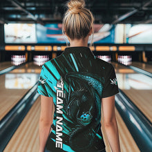 Load image into Gallery viewer, Black And Blue Custom Dragon Bowling Team Polo Shirts For Women, Bowling League Shirt IPHW8968