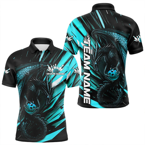 Black And Blue Custom Dragon Bowling Team Polo Shirts For Men, Bowling League Shirt IPHW8968