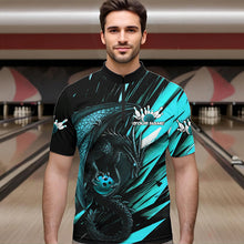 Load image into Gallery viewer, Black And Blue Custom Dragon Bowling Team Quarter-Zip Shirts For Men, Bowling League Shirt IPHW8968