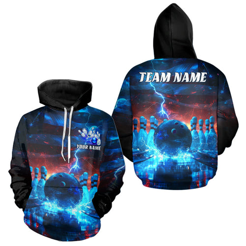 Blue Lightning Patriotic American Flag Custom Bowling Team Shirts For Men And Women And WoMen And Women IPHW6675