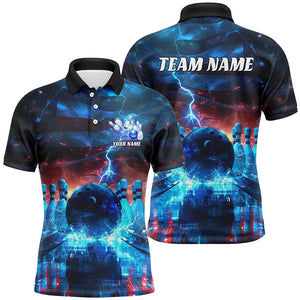 Blue Lightning Patriotic American Flag Custom Bowling Team Shirts For Men And Women IPHW6675