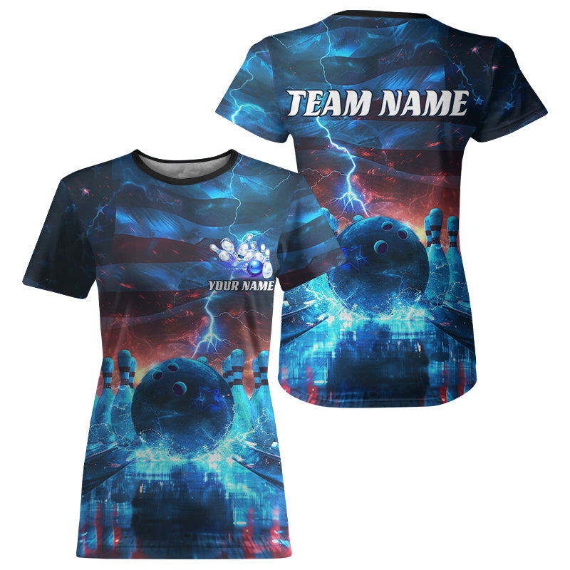 Blue Lightning Patriotic American Flag Custom Bowling Team For Women And Women IPHW6675
